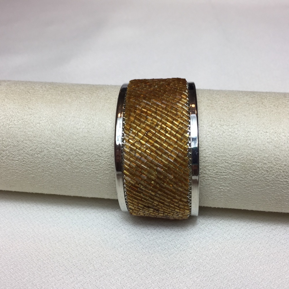 Silver Cuff Bracelet w/ Amber Colored Beading